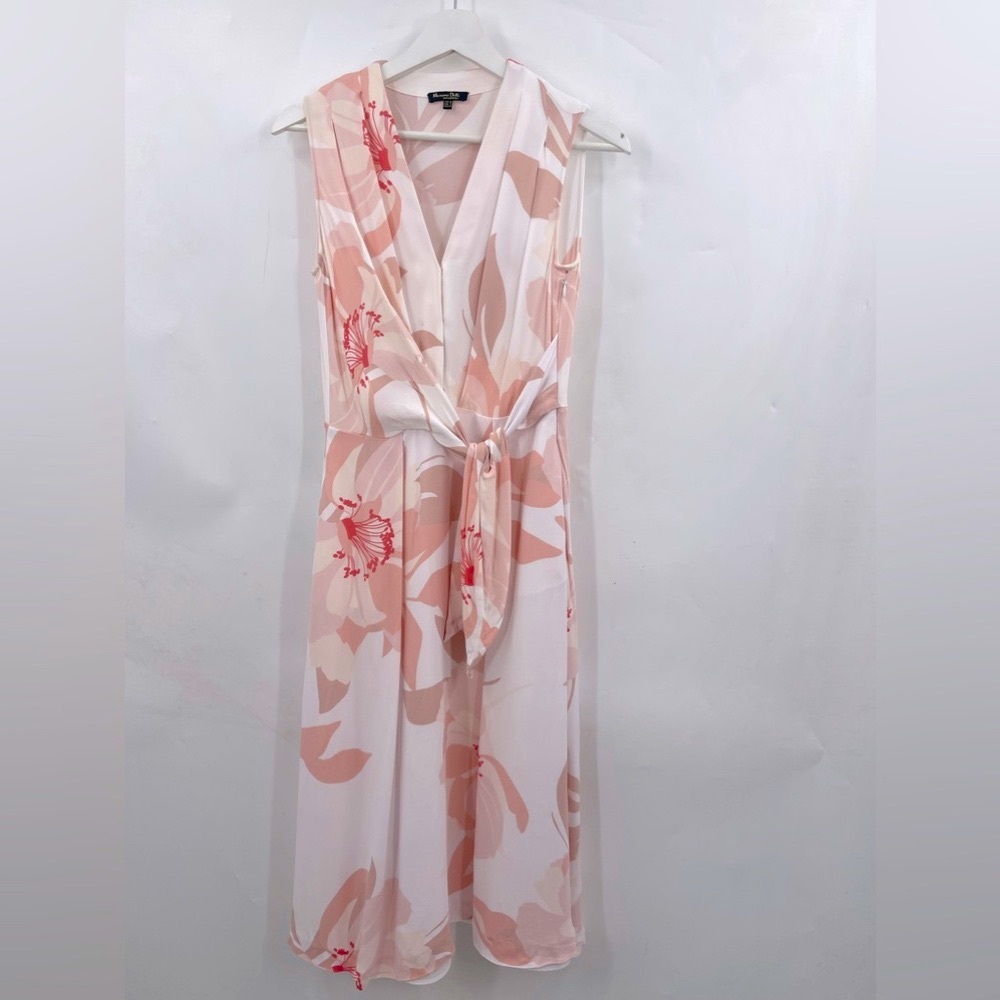 Massimo Dutti Floral Sleeveless Dress Size 4 White & Pink Floral Midi Dress